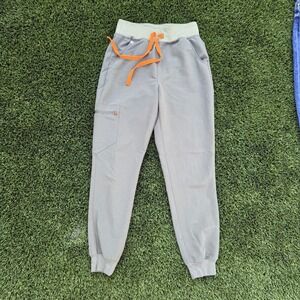 FIGS Technical Collection Jogger Scrub Pants Women XS Green Orange Drawstring